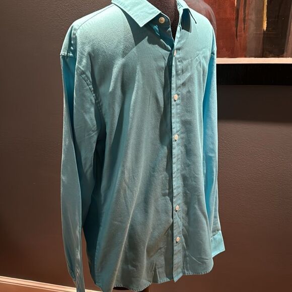 Penguin turquoise Heritage Slim Fit button down shirt. Orange gingham accents. M - Picture 3 of 8